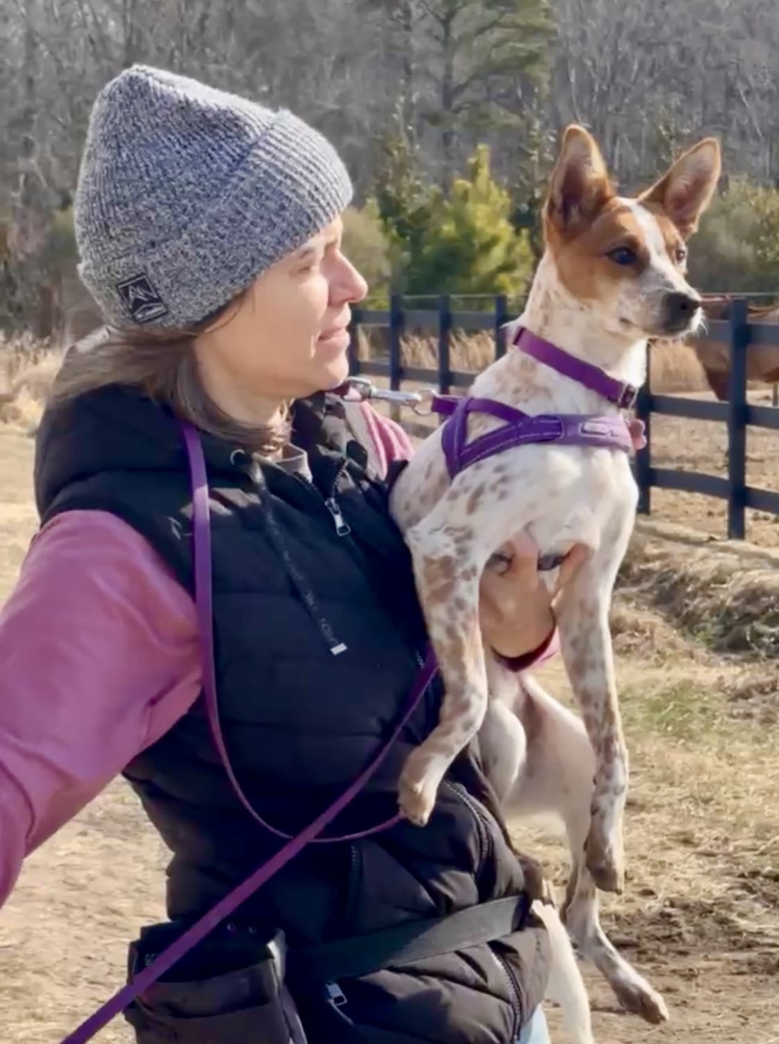 Dog trainer Cheryl Shomo from Virginia Beach holding cattle dog puppy